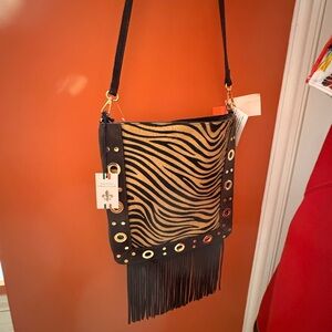 Genuine leather Marlin Italian purse Zebra Print Fringe Crossbody Bag